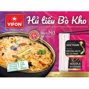 VIFON - Zupa błyskawiczna HU TIEU BO KHO z nudlami ryzowymi o smaku wołowiny lekko pikantna 65g